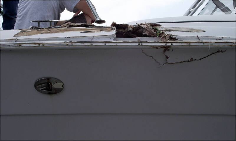 Cracked gunwale before the repair